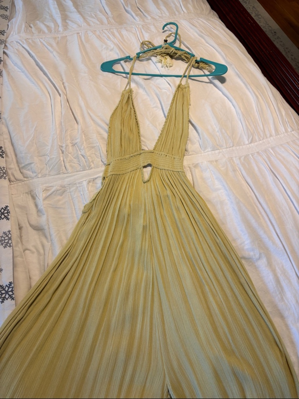 Free People look into the sun,  yellow/green Backless Pleated Halter Maxi Dress